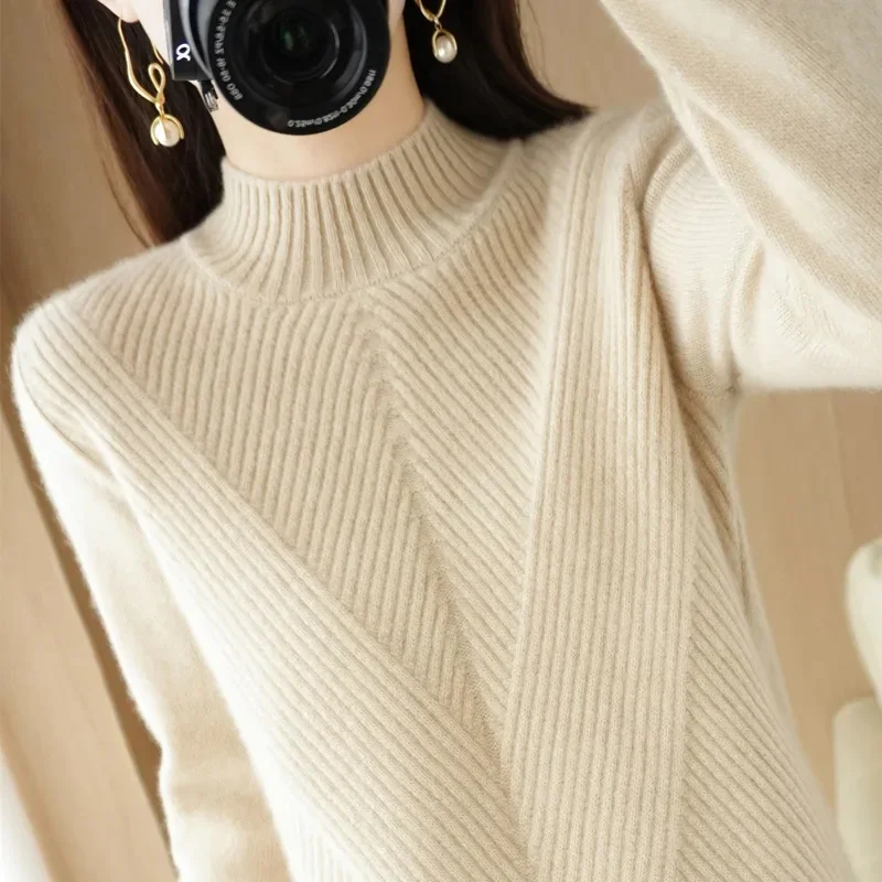 

2023 New Women Cashmere Sweater Round Collar Jumper Knitted Pullover Autumn Winter Fashion Keep Warm Casual Slim Solid Color Top