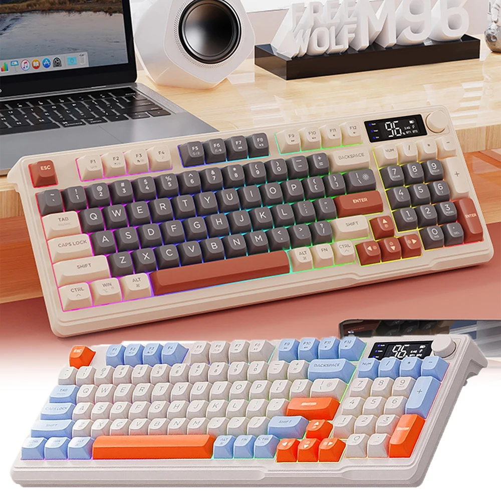 PC 노트북용 핫 스왑 가능 게이밍 키보드, M96 무선 키보드, 듀얼 모드, 2.4G BT5.0, 94 키, 컬러풀 라이트 백라이트 키보드 