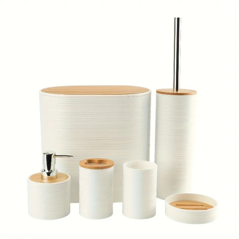 6 Piece Horizontal Wave Bath Accessory Set Bathroom Toiletry Kit With Toothbrush Hold Rinse Cup For Counttop_voghion.com