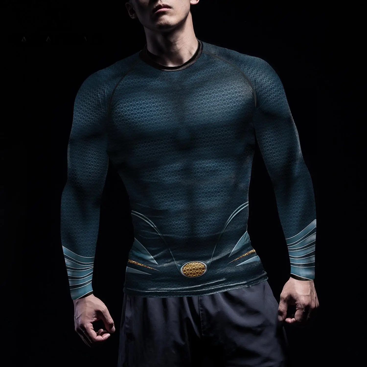 Nadanbao Swimming Rash Guard Men Superhero Print Workout Tee Shirt Long Sleeve Tops Man Fitness Clothing Compression T-Shirt