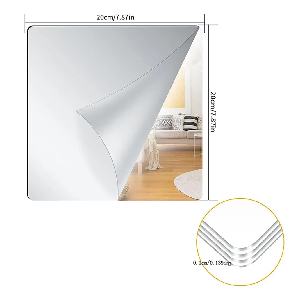Acrylic Flexible Mirror Sheets 20X20cm Self Adhesive Mirror Tiles