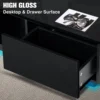 LED Coffee Table Modern Side Tables High Gloss Black Cocktail Table with 2 Drawers Open Shelf for Living Room 6