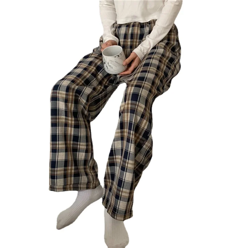 Wide Leg Pants Summer Plaid Pants Men S-3XL Casual Straight Trousers