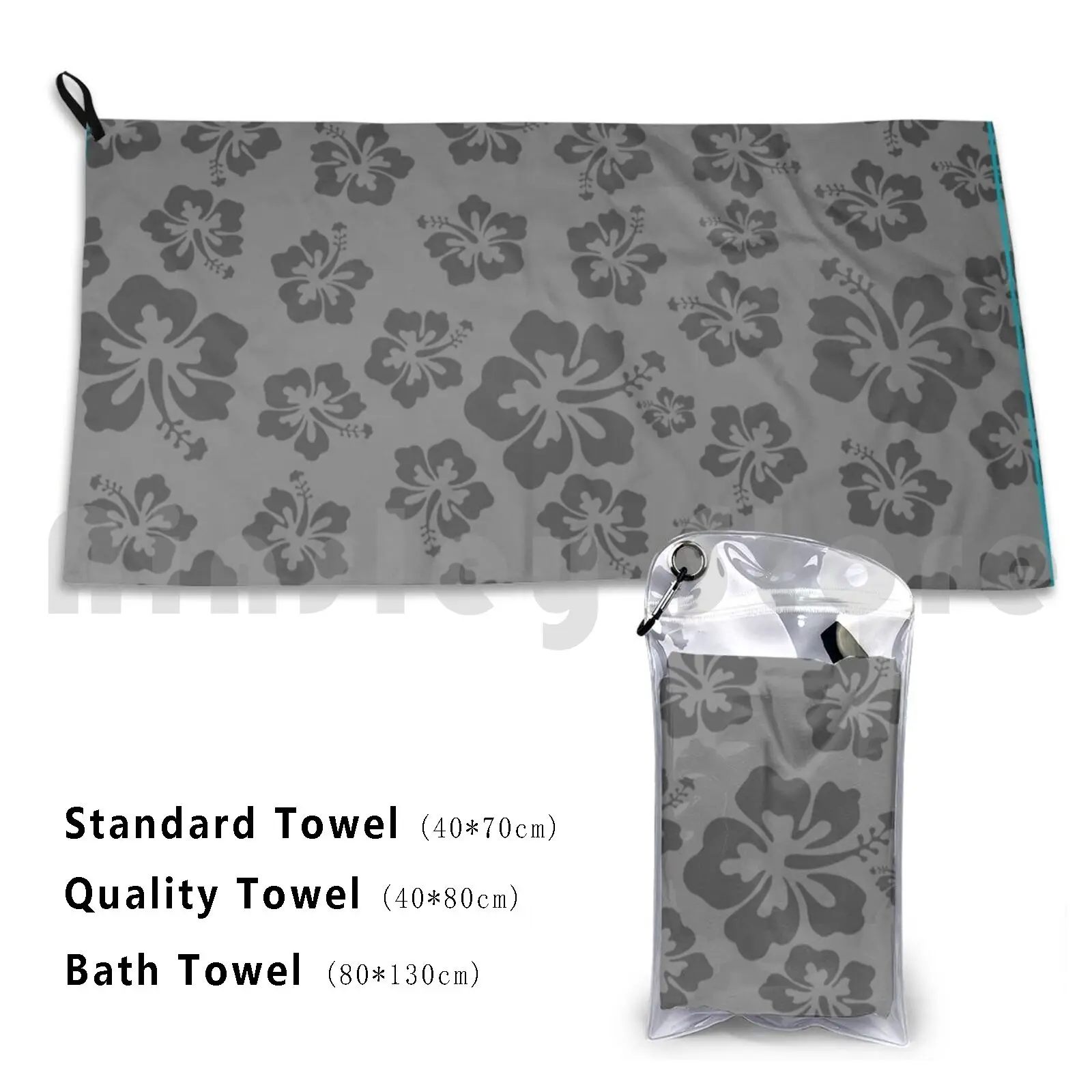 

Grey Hibiscus Floral Pattern Hawaiian Tropical Print Custom Towel Bath Towel Hibiscus Hawaii Flowers