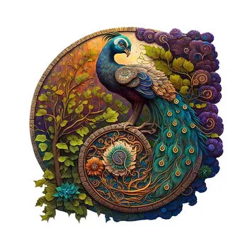 Round Peacock Wooden Jigsaw Puzzle Irregular Animal Shaped Wooden Puzzle Adult Puzzle Toys Festival Gift For Friends and Family 1