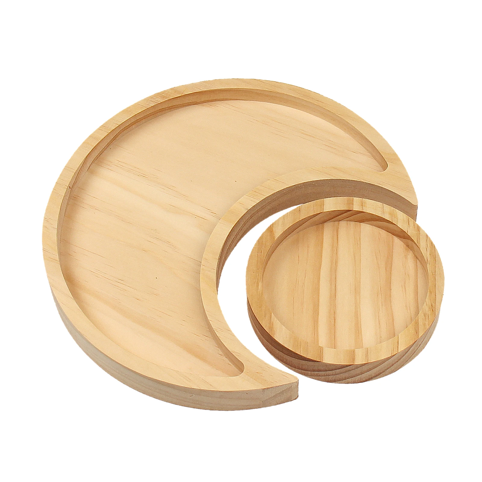 Wooden Trinket Tray Moon Shaped Decorative Make Up Box Jewelry Necklace Storage Display Panel Tray Solid Home Dec