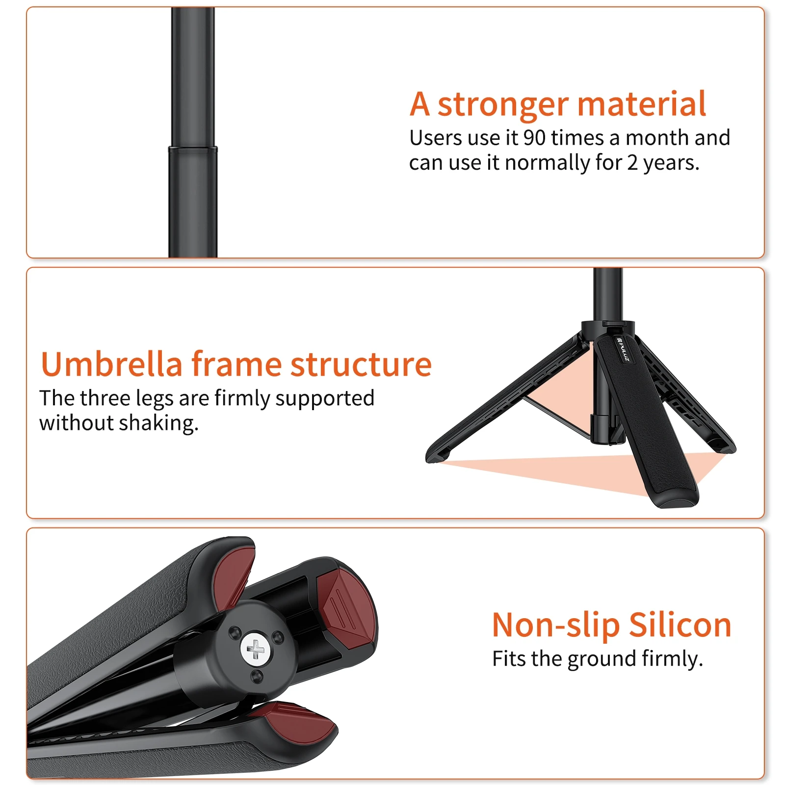 PULUZ Action Camera Extension Tripod Selfie Stick Stand for GoPro