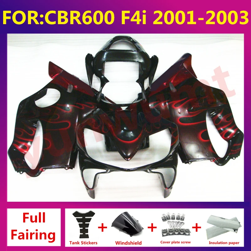 

NEW ABS Motorcycle full Fairing kit fit For CBR 600 CBR600 CBR600F F4i fs 2001 2002 2003 Bodywork fairings Kits set red flame