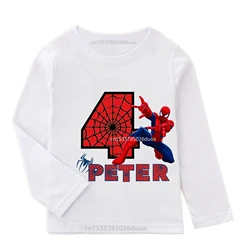 New Spring Autumn MARVEL Spiderman Birthday Boy Long Sleeve T-Shirt 3 4 5 6 7 8 9 Spiderman Customized Name Birthday Kid Clothes