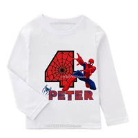 New Spring Autumn MARVEL Spiderman Birthday Boy Long Sleeve T-Shirt 3 4 5 6 7 8 9 Spiderman Customized Name Birthday Kid Clothes 1