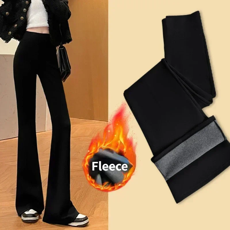 Casual Sports Pants Micro Flare Yoga Leggings Fleece Thick Wide Leg Pants Latin Dance Trousers High Waist Female Clothing