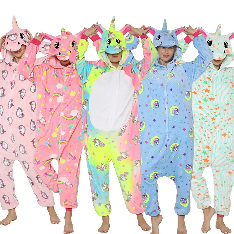 Adults Panda Pajamas Unicorn Onesie Women Sleepwear Lion Nightwear Mens Overalls Winter Animal Kigurumi Cosplay Hooded Pyjamas