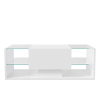 Table basse moderne Fangange avec lumières LED, finition brillante, idéale pour le salon ou le bureau à domicile, blanc/noir 8