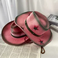 Pink Cowgirl Hat Western Cowboy Hat Hot Girl Straw Hat Top Hat Jazz Hat Festival Celebration Pentagram Party Beach Accessories 4
