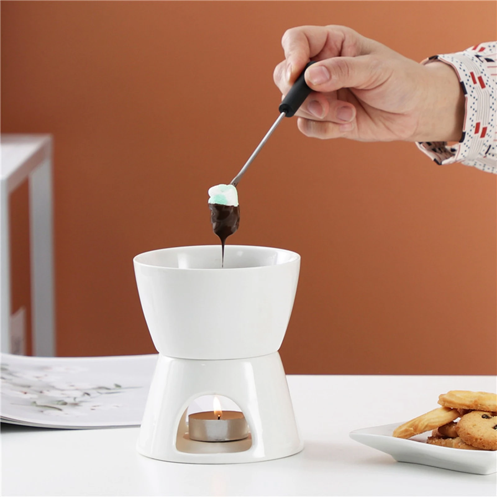 Chocolate Fondue Pot Butter Warmer Cookware Tea Light Porcelain Melting Pot Ceramic Hot for Candy Snack Wedding Caramel