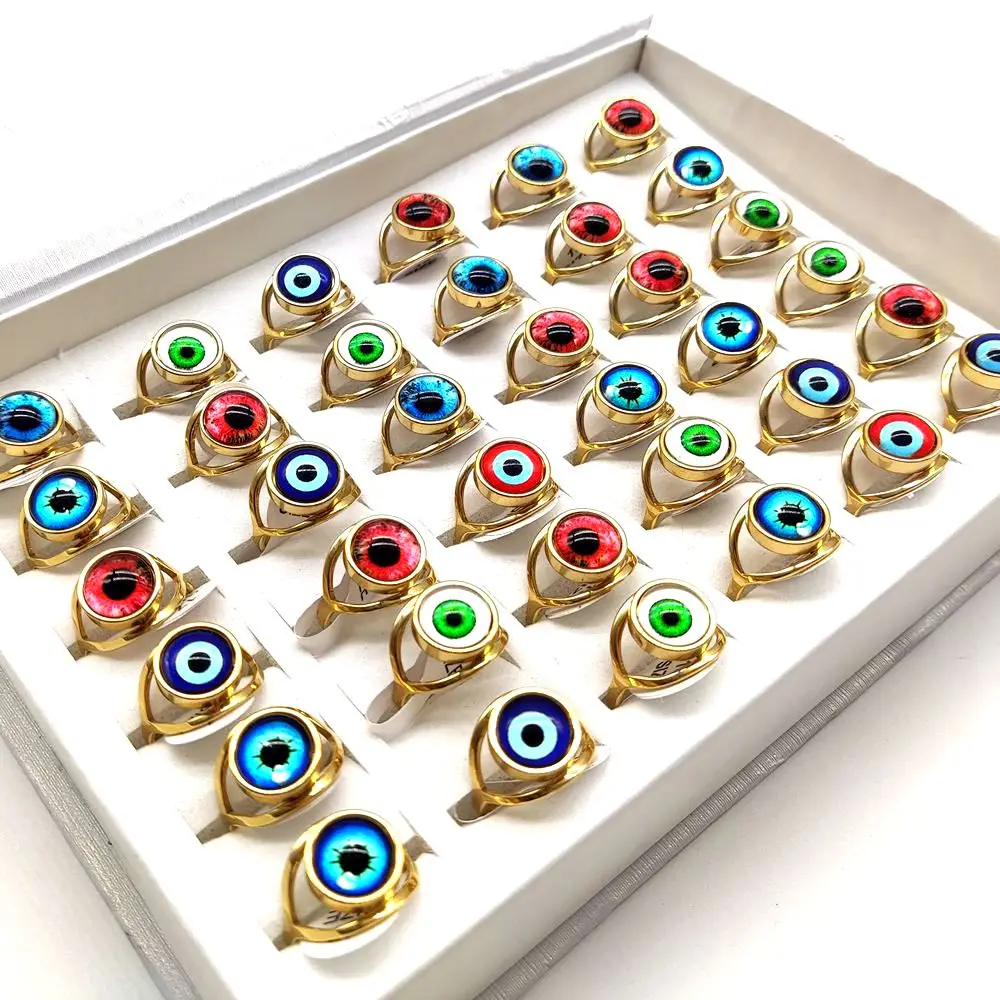 20Pcs New Trendy Stainless steel Jewelry Eye Evil Eye Rings Women Man Ring Wholesale 6