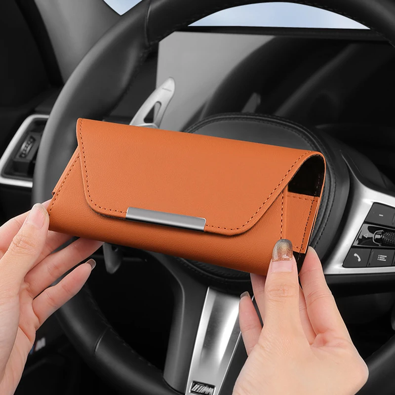1Pc 범용 자동차 선글라스 홀더(바이저용), 가죽 안경 케이스, 안전한 고정을 위한 금속 클립, 안경 보관함, 인테리어 가젯