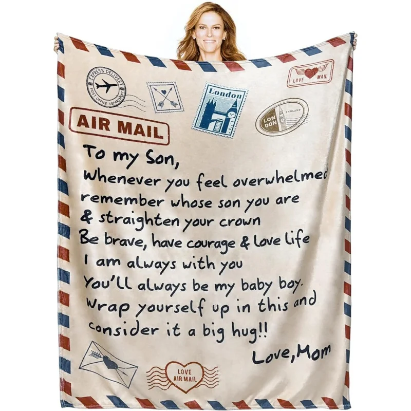 

Flannel Throw Blanket to My Son Gift Convenient Breathable Boy Printed Soft Couch Sofa Home Living Room Decor Foldable