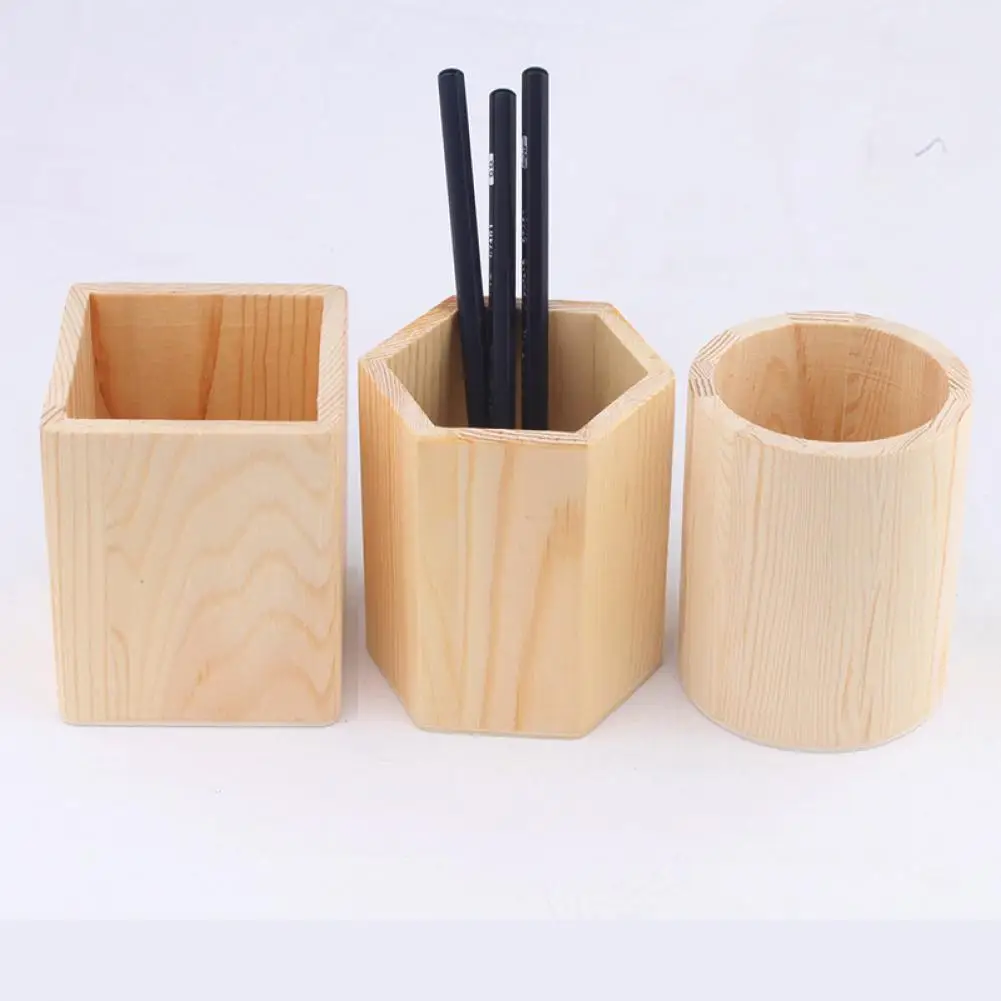 DIY Wooden Pencil Pen Holder Desk Organizer Storing Erasers Paper Clips Pens Organizer Makeup Brushes Wooden Pens Pencil Holder