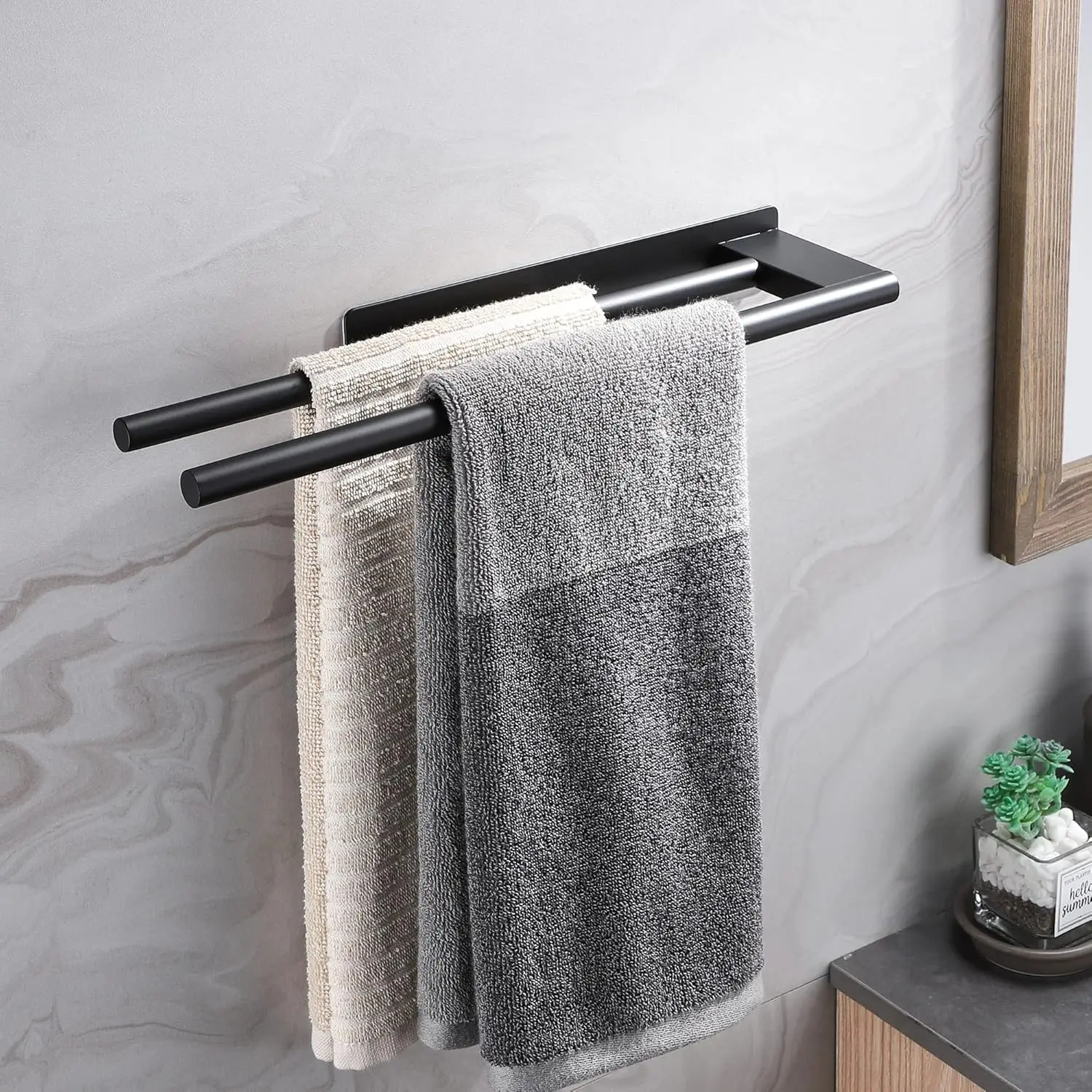 Portasciugamani da bagno senza foratura, barra portasciugamani biadesiva in acciaio inox nero da 39 cm, portasciugamani per bagno e cucina_voghion.com