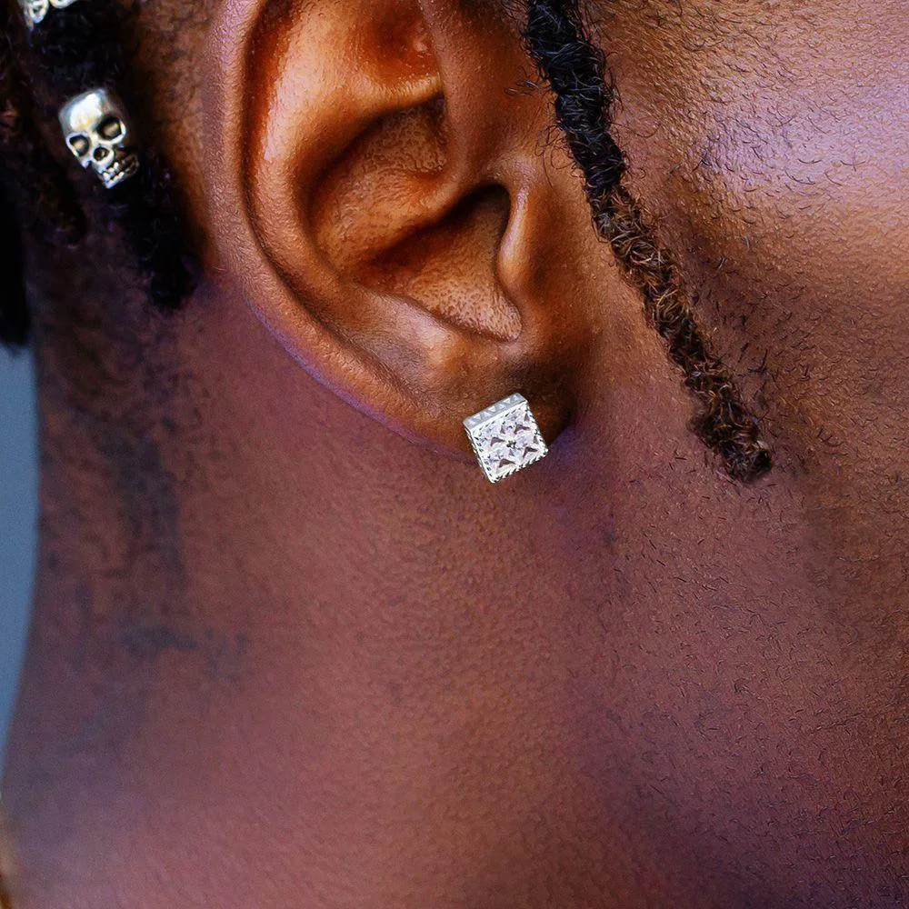Boucles D'oreilles Homme – Acier Inoxydable Et Zircon Blanc – Clips – Pour Soirée, Fête