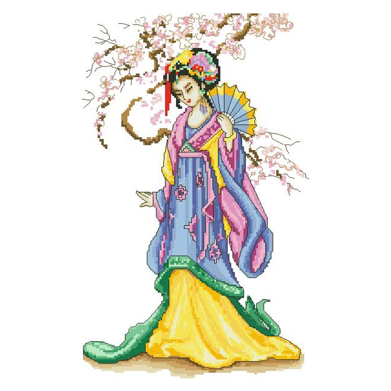 Lovely Counted Cross Stitch Kit Geisha Under Cherry Tree