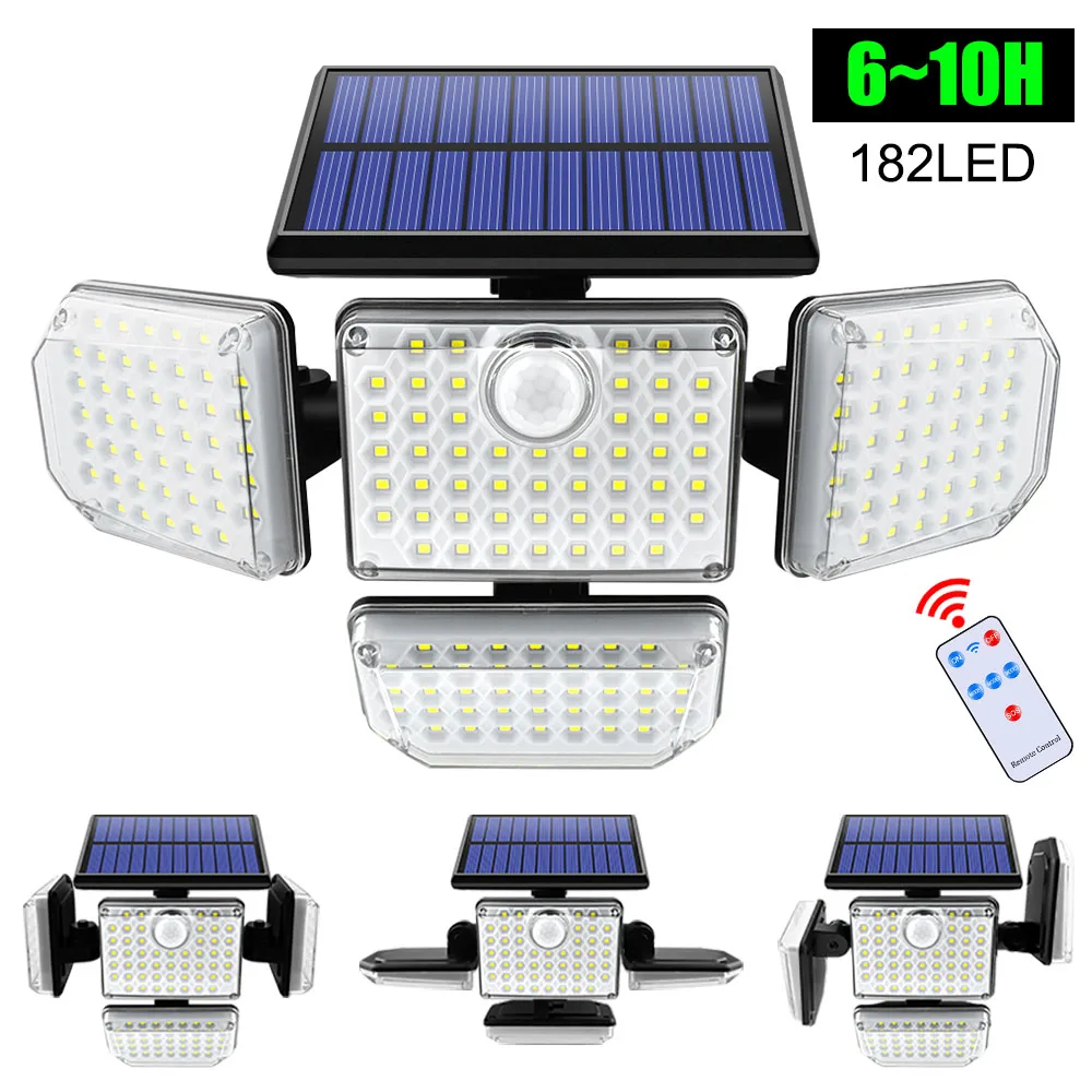 C2 182/112 LED Outdoor Wall Lamp Solar Lights Adjustable Heads Garden Security LED Flood Light IP65 Waterproof 3 Working Modes