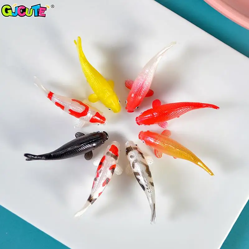 Doll House Miniature Carp Model Toy Simulation Koi Goldfish Fish Tank Fishing Net Rod Decor Doll Accessories Kids Play House Toy 2