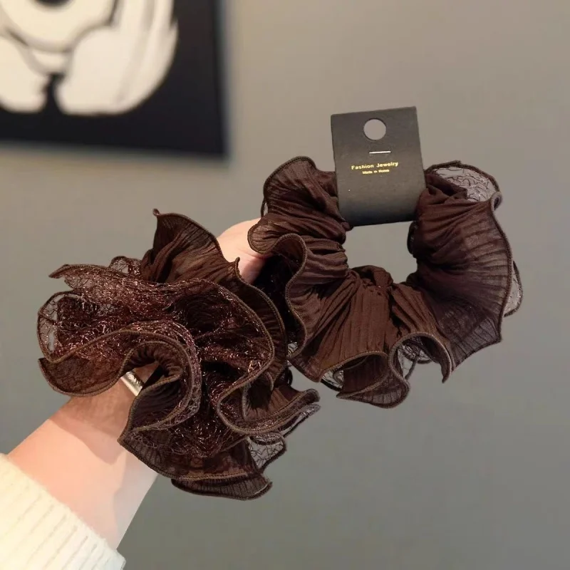 Elegant Lace Mesh Scrunchies for Women - Large Hair Accessory & Ponytail Holder