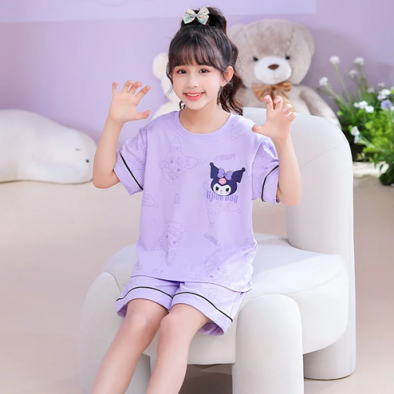 

Детская Хлопковая пижама Sanrios Kuromi, повседневная домашняя одежда в стиле аниме «Моя Мелодия», милая свободная ночная рубашка, подарок для девочки