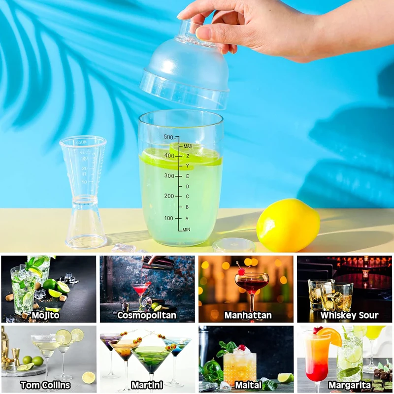 500ml Plastic Cocktail Shaker Home Milk Tea Drink Wine Mixer Shake Bottle Bar Bartender Barware Kettle Tool Set for Party