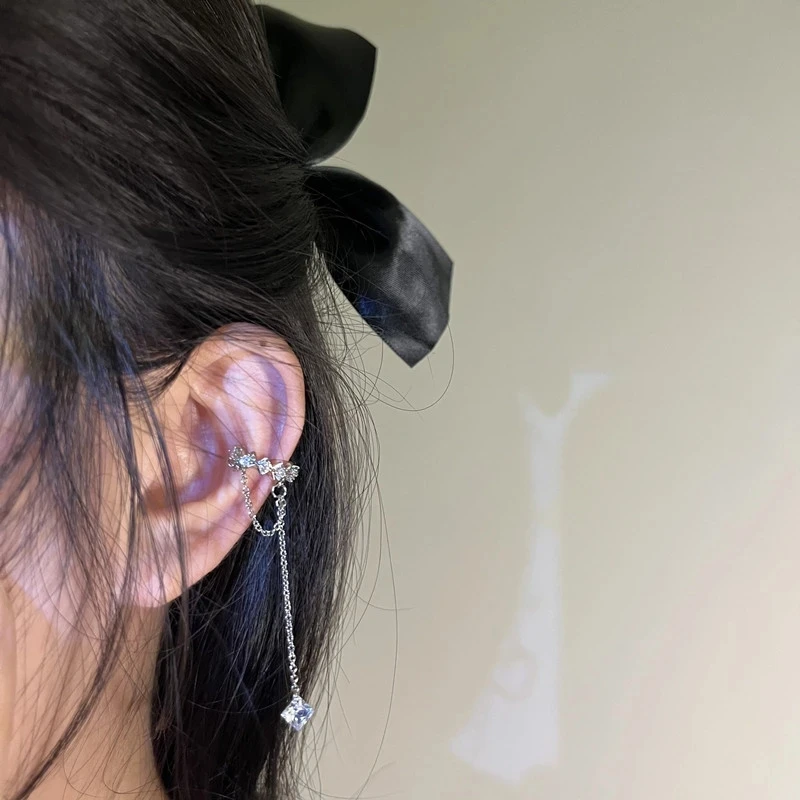 Fashion Zircon Shining Long Tassel Ear Cuff No Piercing Earrings Female Trendy Design Ear Clip Earrings Party Jewelry ear clip earrings clip earrings ear clip ear accessories