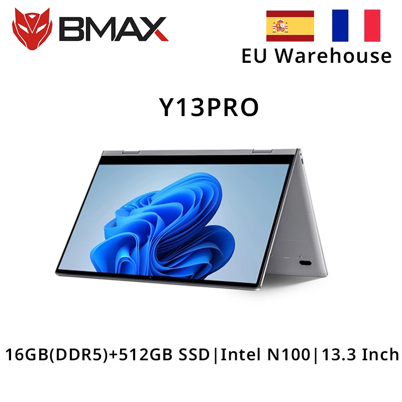 BMAX Y13PRO 360&deg; Laptop 13.3 inch Notebook Windows 11 16GB RAM LPDDR5 512GB SSD 1920*1080 IPS Intel N100 laptops Computer