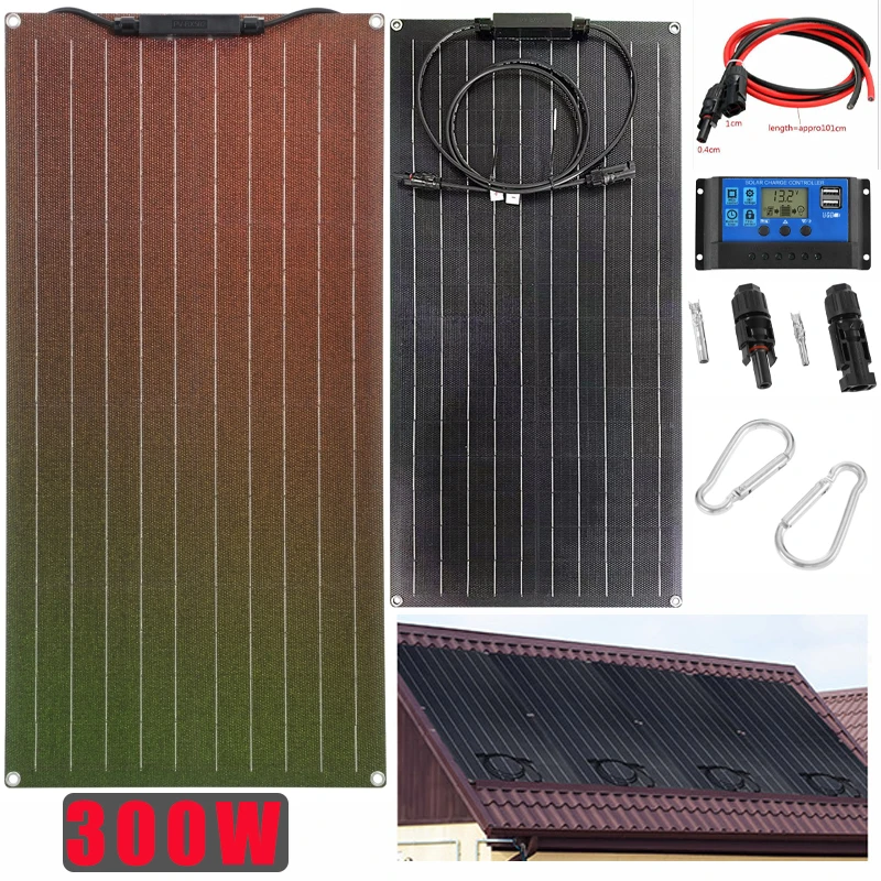 300W(#45W) Solar Panel + 100A Controller Set 18V ETFE Flexible Monocrystalline Solars Plate Cell Battery System Emergency Supply solar panel kit