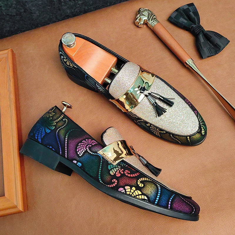 Spring Business Men Dress Shoes Gold Blue Adult Footwear Slip-on Man Party Formal Shoes Plus Size Casual For Men Sneakers