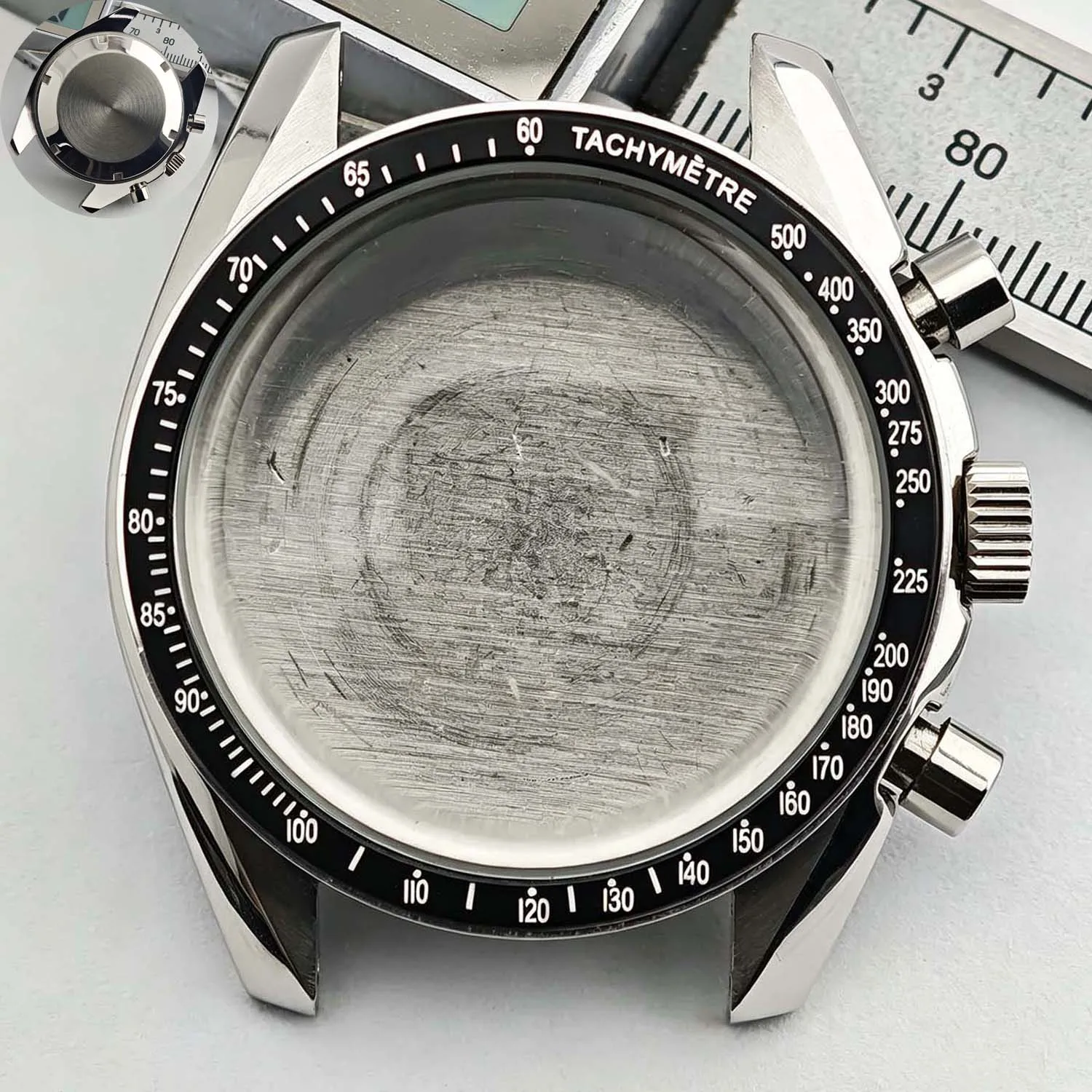 Men's 39.7mm Stainless Steel Watch Case with Moon Back Cover