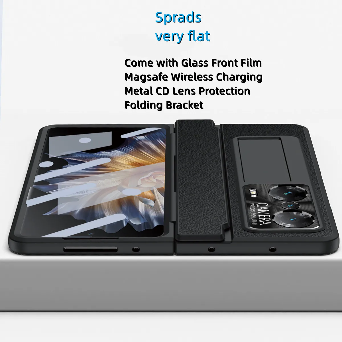 Lychee Leather Case For Honor Magic VS Full Package Hinge Protection Phone Case Come with Glass Front Film And Folding Bracket