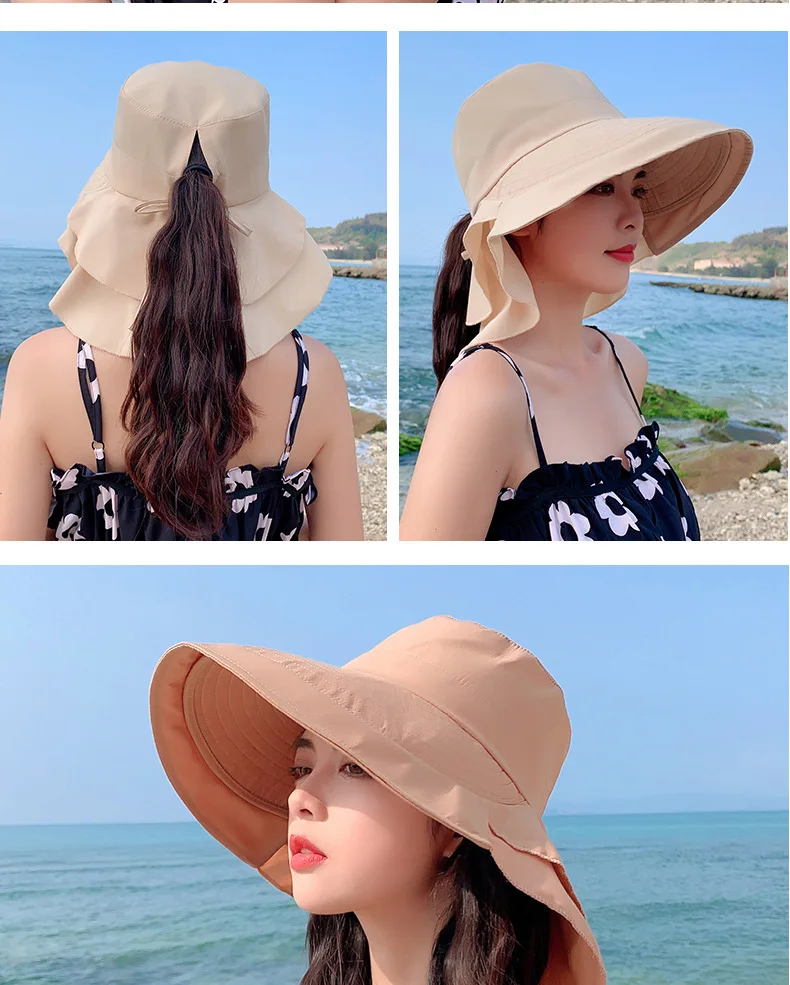 Sun Hat With Uv Protection And Neck Flap Wide Brim Beach Cap_voghion.com