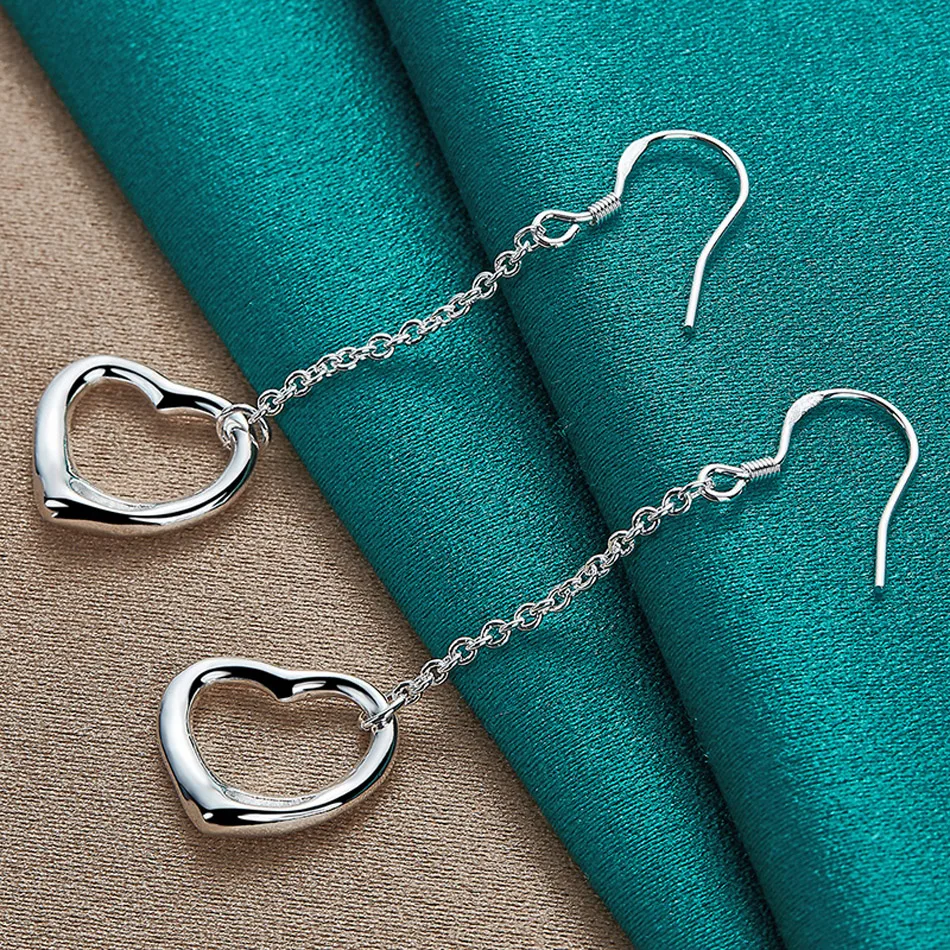 URMYLADY 925 Sterling Silver Love Heart Necklace Earrings Bangle Jewelry Sets For Women Wedding Party Fashion Charm Gift
