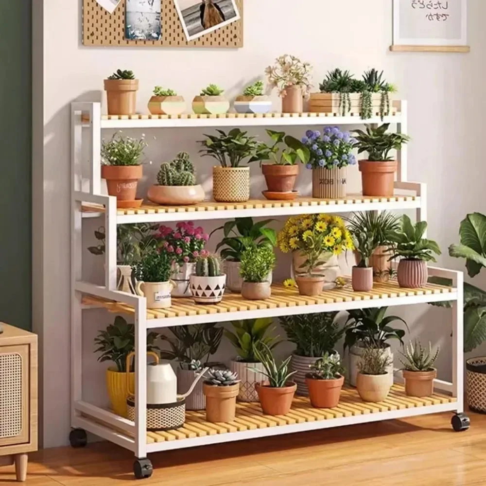Multi-Layer Flower Rack Metal Plant Stand Storage Racks with Wheel for Indoor And Outdoor Balcony Living Room
