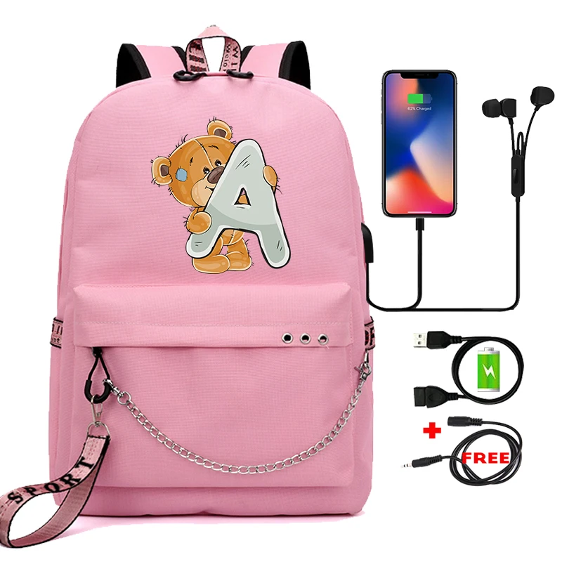 

Little Bear 26 English Letters Backpack Children Bookbag Cosplay Boy Girl School Bag Large Capacity Travel Backpack for Kid