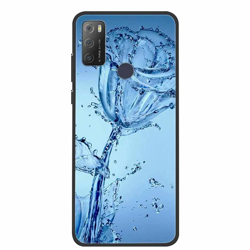 Charming Cat & Floral Design Silicone Phone Case, Black 6.52''