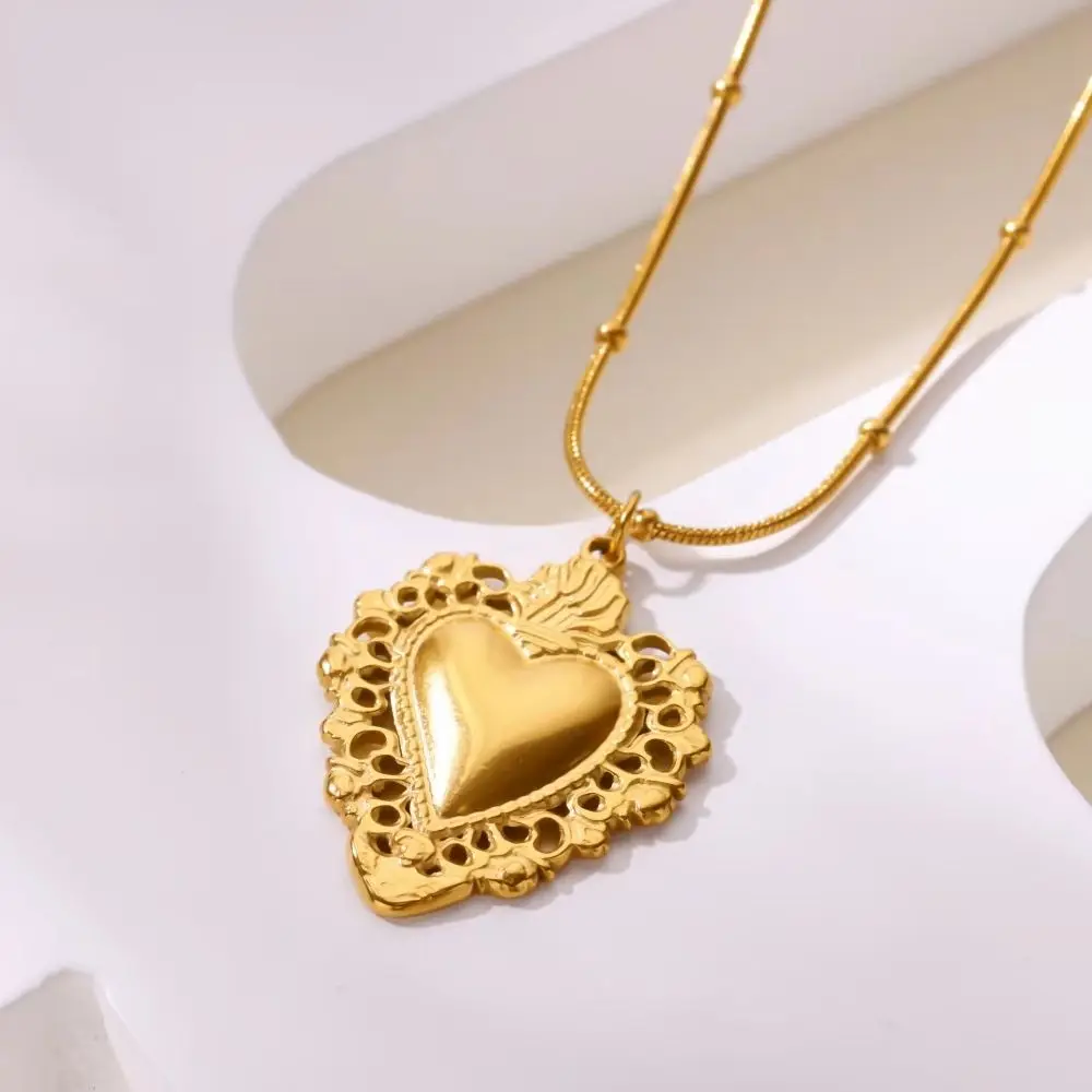 Stainless Steel Bohemian Heart Pendant Necklace for Women