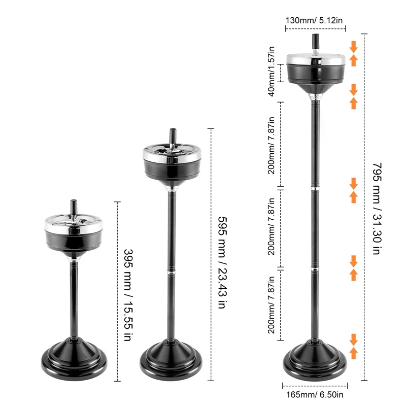 Stainless Steel Ashtray With Lid Outdoor Indoor Adjustable Height Floor Standing Detachable Ashtray Smoking Cigarette