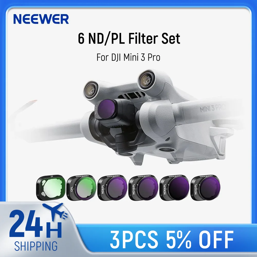 NEEWER 6 ND/PL Filter Set Compatible with DJI Mini 3 Pro Drone Lens ND8/PL+ND16/PL+ND32/PL+ND64/PL+Polarising Filter (CPL) + UV