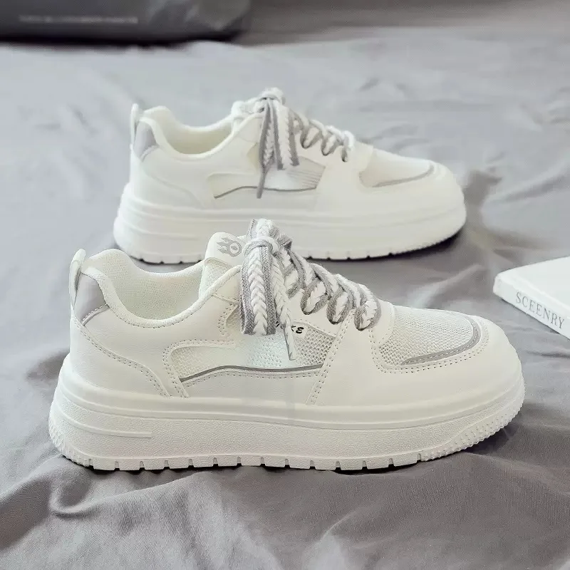 Summer Breathable White Shoes Women's Shoes 2024 New Hundred Thick Bottom Casual Sports Board Shoes Mesh Skeleton Mesh Shoes