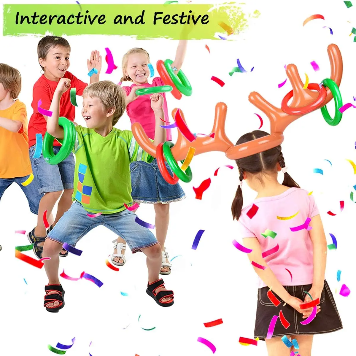 1 set Weihnachten aufblasbare Rentier geweih werfen Ferrule Weihnachts spiele Geschenk für Kinder Neujahr Weihnachten Home Party im Freien – Detail 1