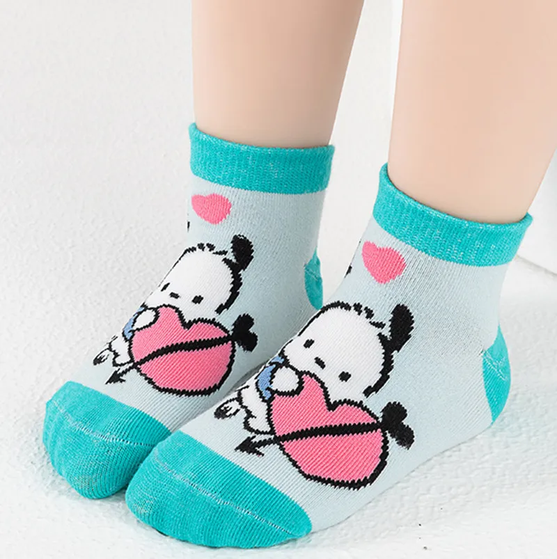 5Pairs Cartoon Toddler Baby Socks Sanrio Kuromi Mymelody Pochacco Hello Kitty Short Socks Cotton Breathable Socks for Children 6