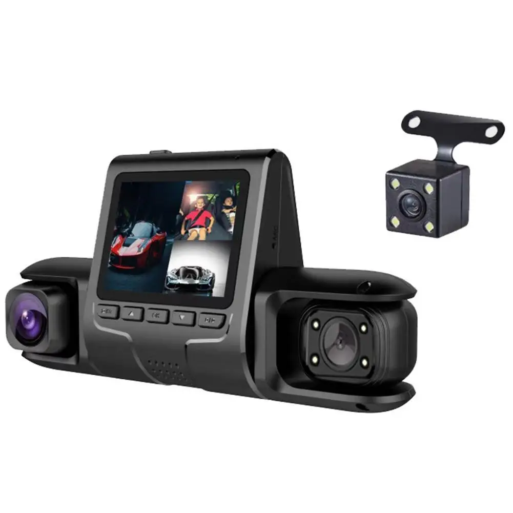 

Автомобильный видеорегистратор с 3 камерами и экраном 2,4 дюйма 4:3 HD 1080P 720p, 3-канальный видеорегистратор с 24-часовым мониторингом парковки