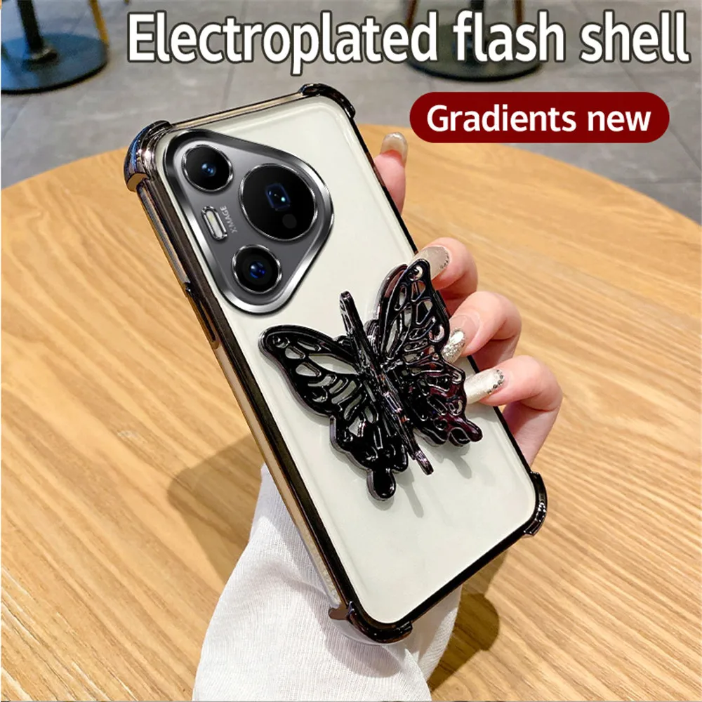 Shockproof Glitter Butterfly Stand Phone Case with Plating Cover